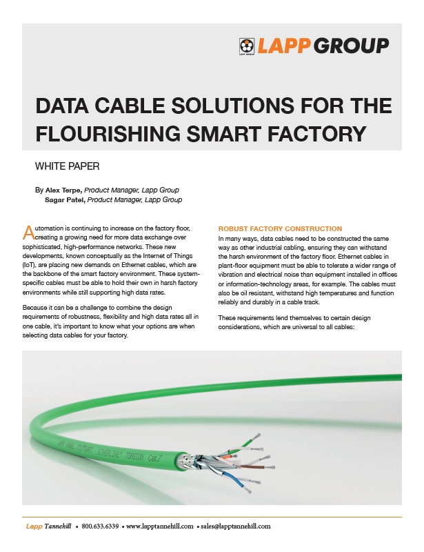 Data Cable Solutions for the Flourishing Smart Factory Cover