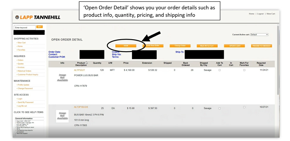 Screenshot of Customer Portal on where to find your 'Order Acknowledgement' on your account.